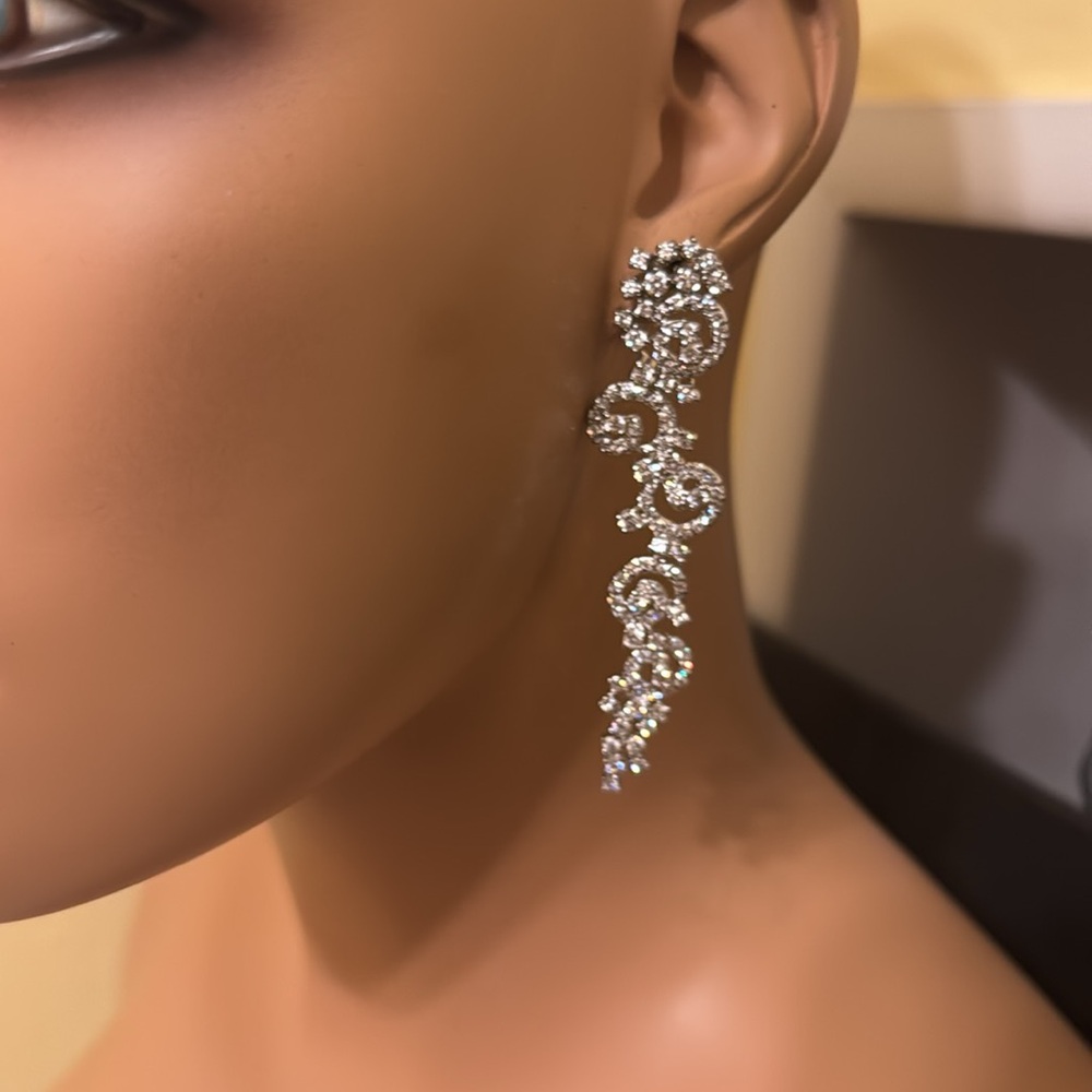 Stunning Rosalina art deco style CZ romantic swirl chandelier statement earrings